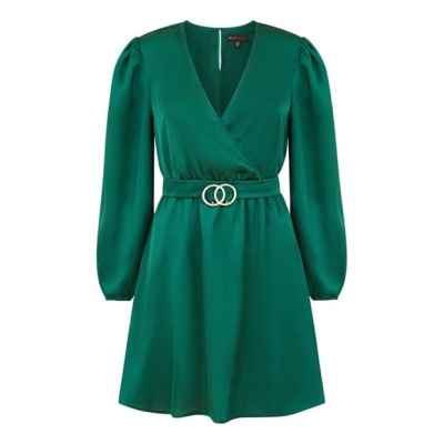 Rochie Mela London Mela London Green Satin Wrap With Buckle Waist