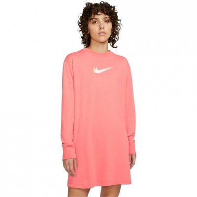 Rochie Sukienka damska Nike Nsw LS Prnt różowa DO2580 603