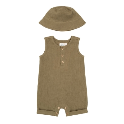 Hello World Boy 2 Piece Romper and Bucket Hat bebelus