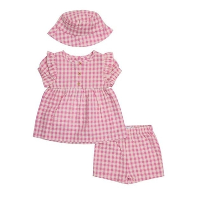 Hello World Gingham Top and Short Set bebelus fetita