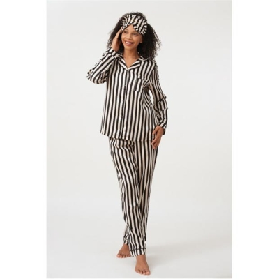 Pijama Linea Stripe Satin and Eye Mask Set