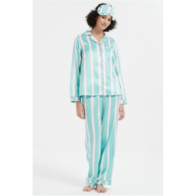 Pijama Linea Stripe Satin and Eye Mask Set