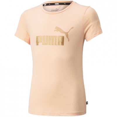 Tricou Koszulka dla dzieci Puma ESS+ Logo brzoskwiniowa 587041 91