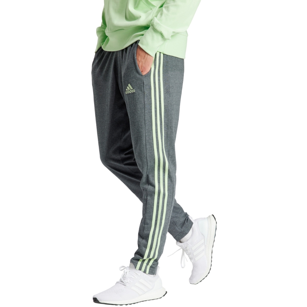 adidas Essentials Single pantaloni b?rba?i Jersey Tapered Hem deschis 3-stripes gri inchis IS1367