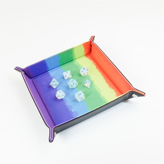 Asmodee Fold Up Velvet Dice Tray: Watercolour Rainbow