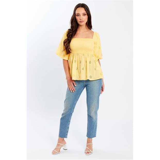 Be You Broderie Square Neck Top