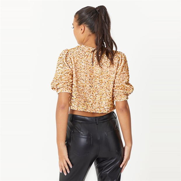 Be You Crop Sequin Balloon Sleeve Top