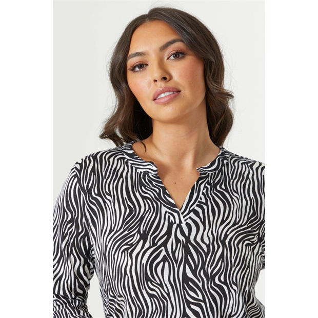 Be You Zebra Print Collar Jersey Top