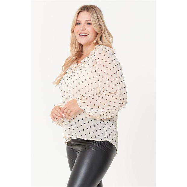 Be You You Ruffle Neck Spot Blouse