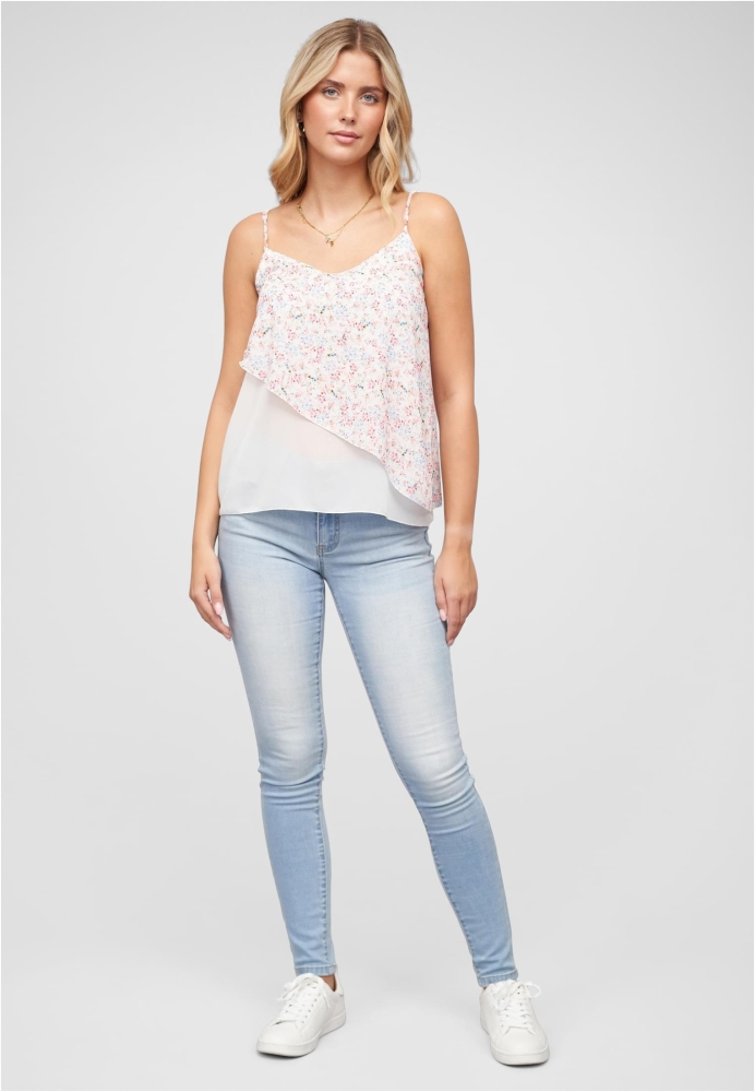 Chiffon Top 2-lagig V-Neck Blumen Print Cloud5ive