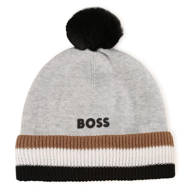 Boss Knit Stripe Bobble Hat Babies