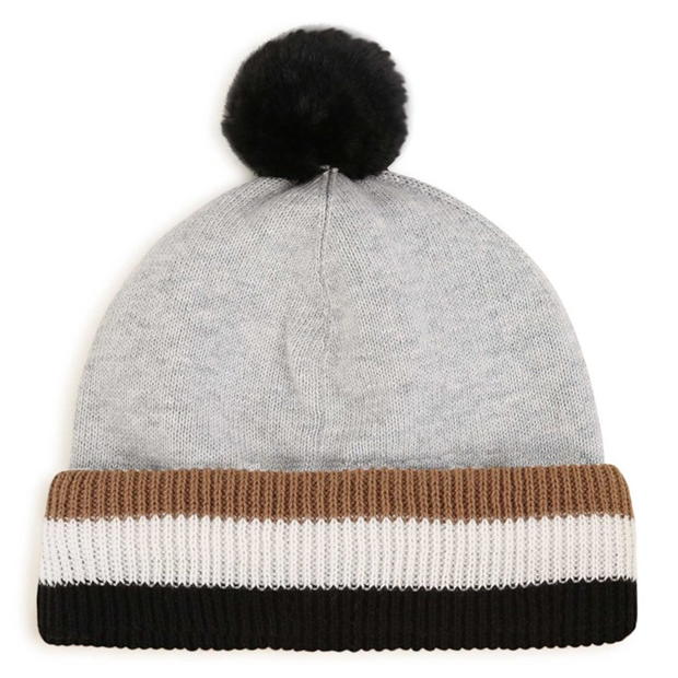 Boss Knit Stripe Bobble Hat Babies