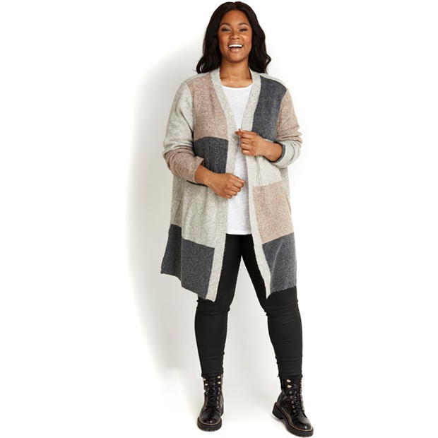 Evans Stripe Knitted Patchwork Cardigan