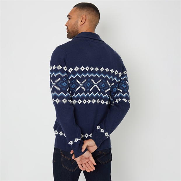 Threadbare Fairisle Shawl Collar Knitted Cardigan