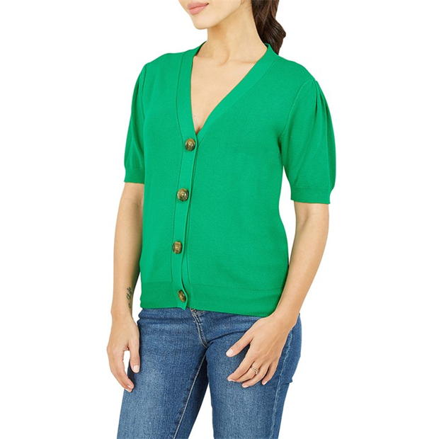 Yumi Yumi Green Ribbed Knitted Cardigan