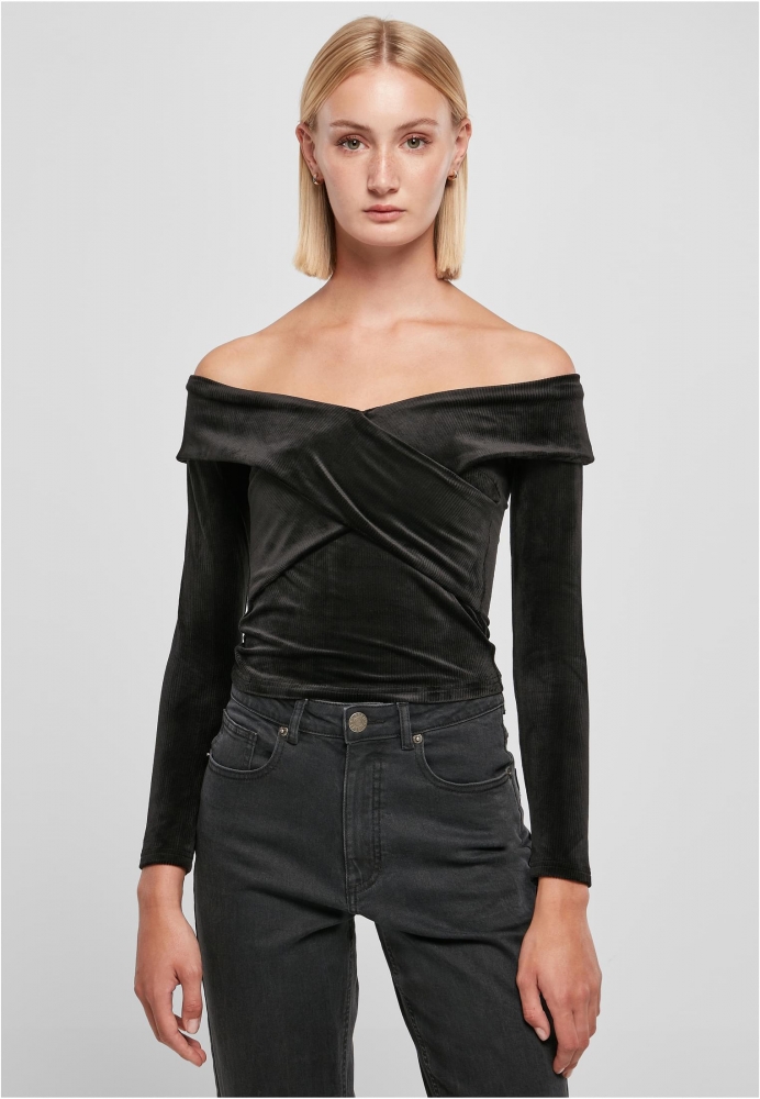 Velvet Rib Crossed Off Shoulder Longsleeve dama Urban Classics