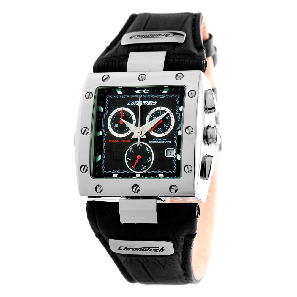 Ceas QUARTZ MAN CHRONOTECH CT7686L-01 argintiu negru reversible alb