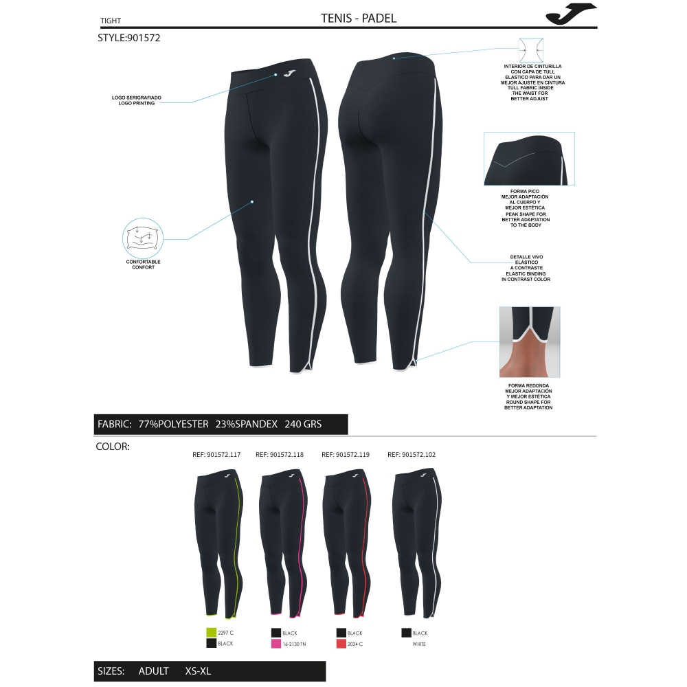 Combi Torneo Long Tights Black White Joma