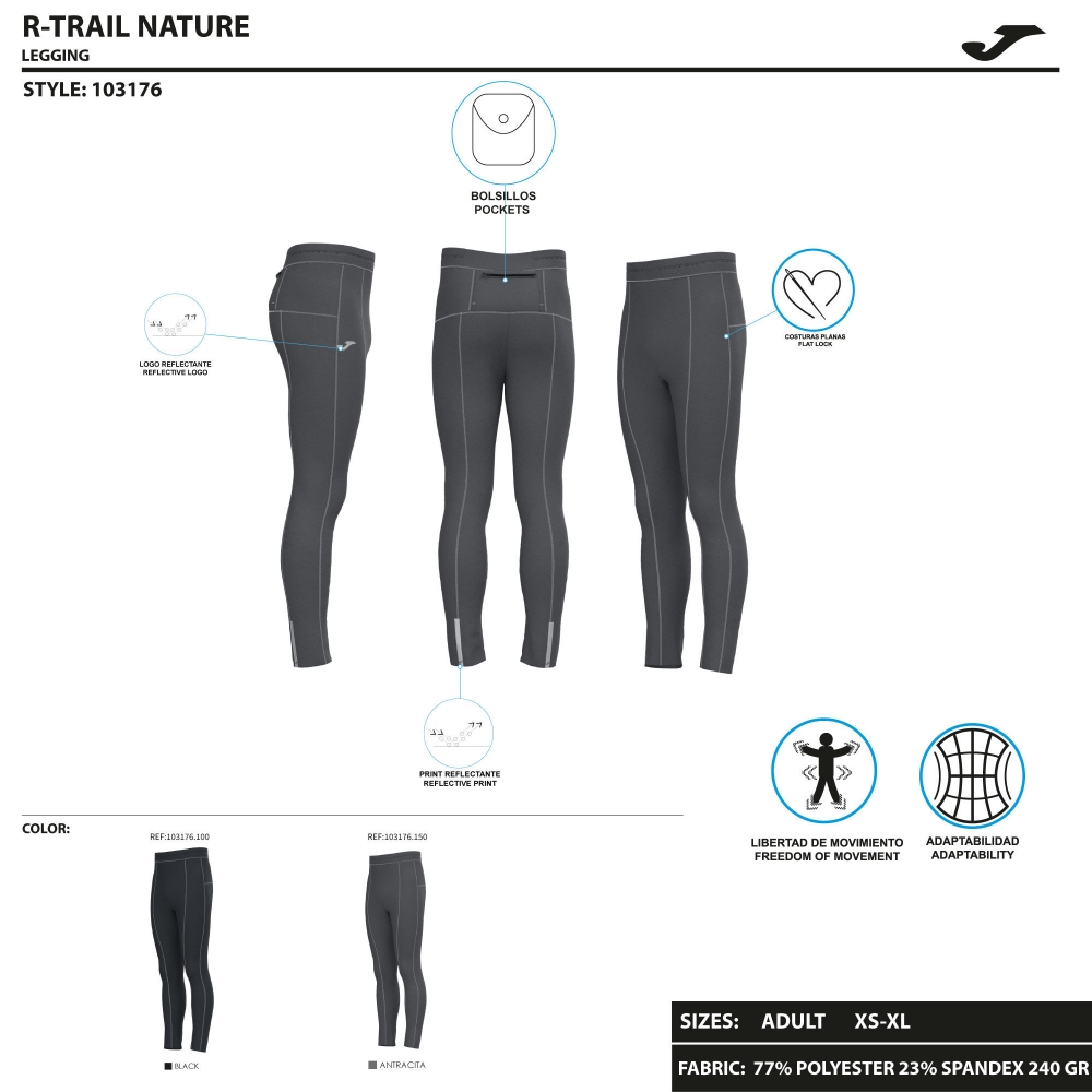 R-night Long Tights Anthracite Joma