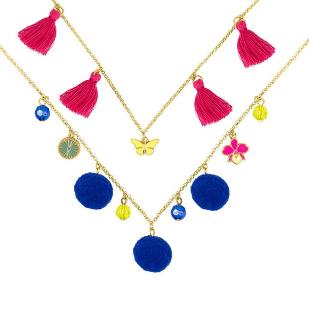 Disney Encanto Multicoloured Double Layered Pom Pom and Tassel Necklace