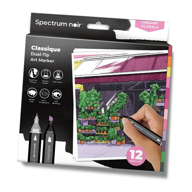 Crafters Companion Spectrum Noir-Classique 12pc-Vibrant Florals