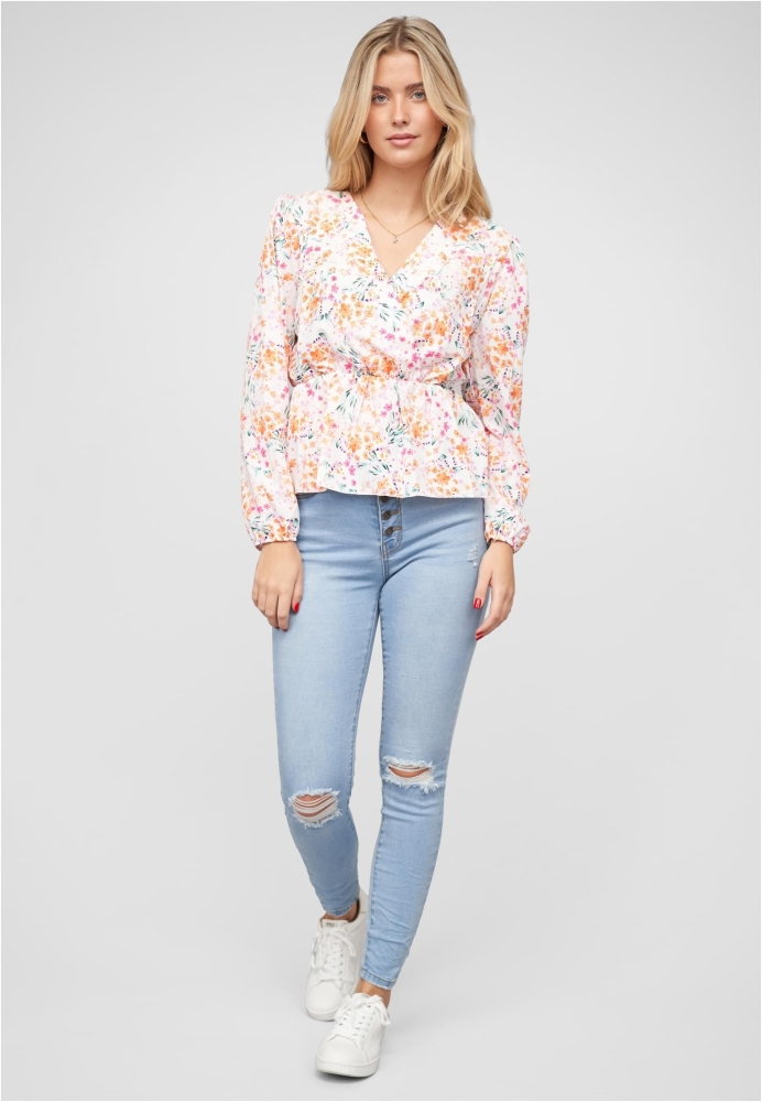 V-Neck Schchenbluse m. Blumen Print in Wickeloptik Cloud5ive