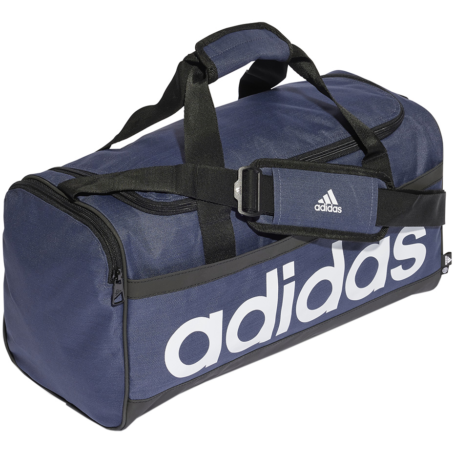 Geanta box adidas Essentials Linear Duffel Medium navy blue and white HR5349