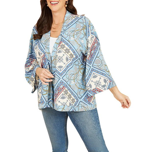 Mela London Mela London Blue Satin Chain Print Kimono