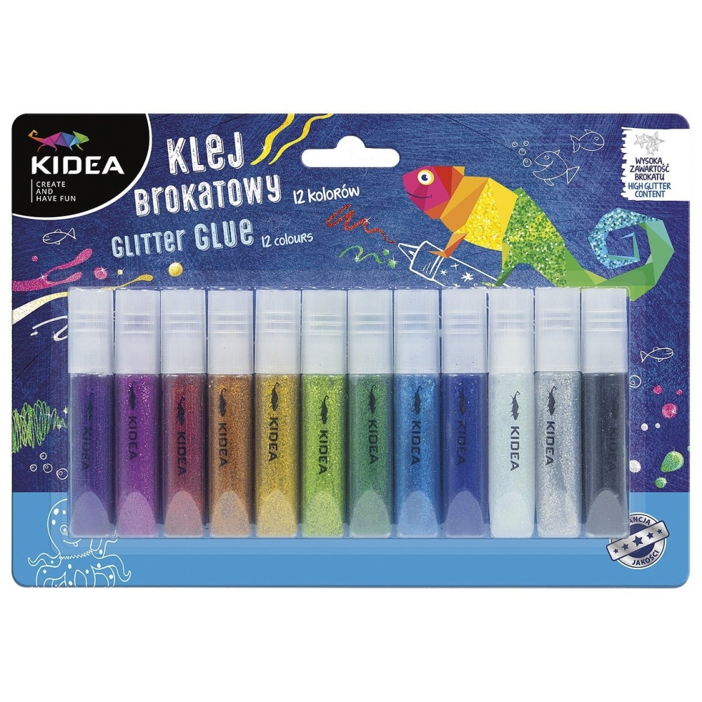 Lipici Colorat Cu Glitter, 12 Culori, Kidea