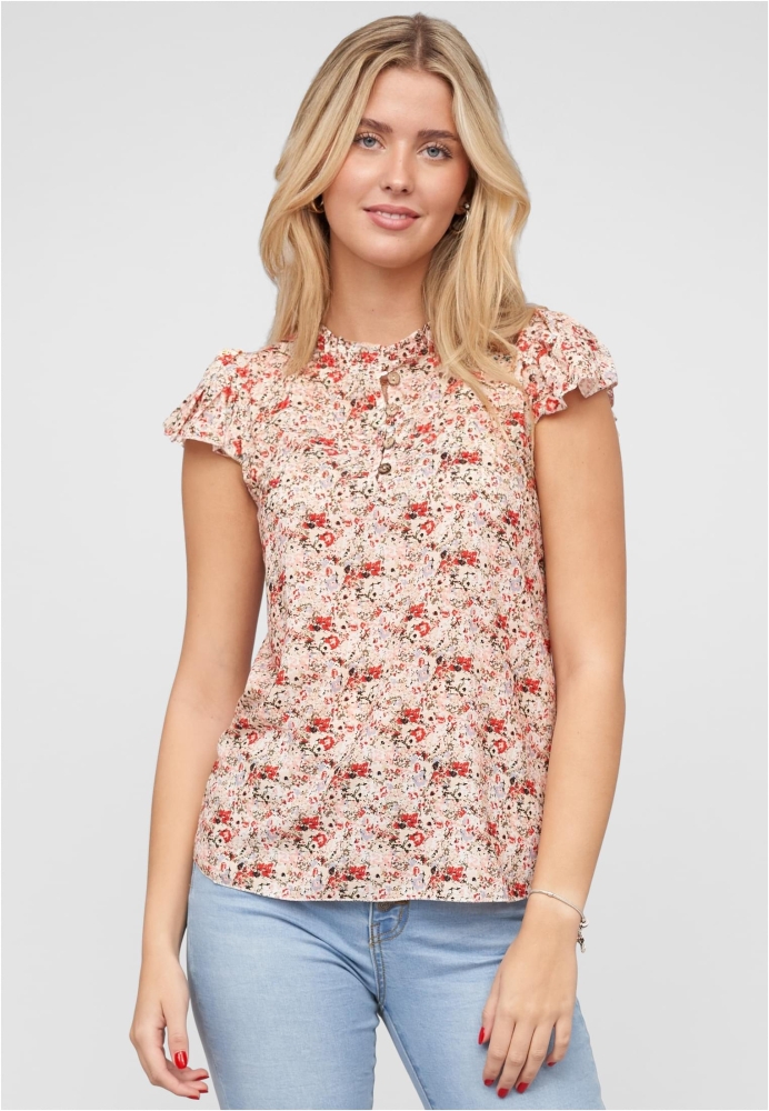 Bluse mit 4er Knopfleiste und Blumen Print Cloud5ive