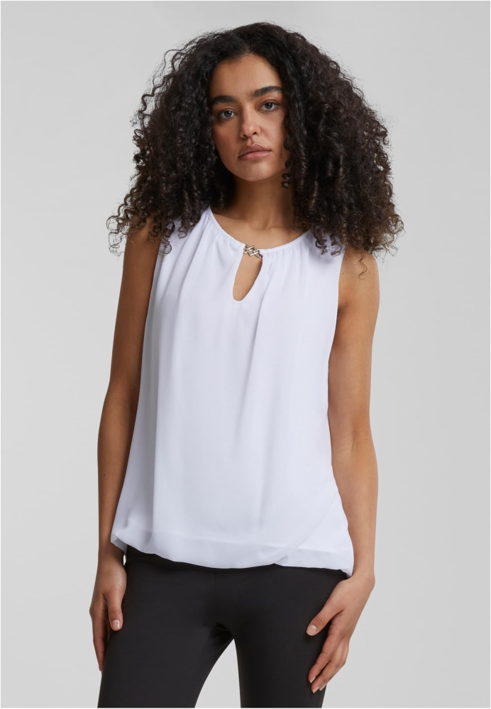 Cloud5ive Damen Chiffon Top mit Schl?sselloch-Kragen und Deko-Schnalle