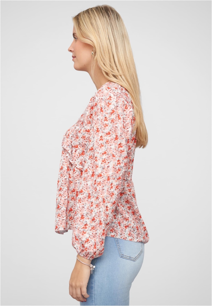 V-Neck Bluse mit Rschendetails und Blumen Print Cloud5ive