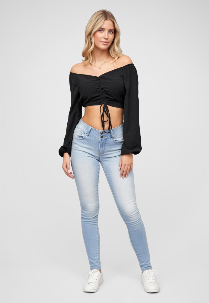 Kurze V-Neck Bluse mit Ballon䲭eln & Raffdetail vorne Cloud5ive