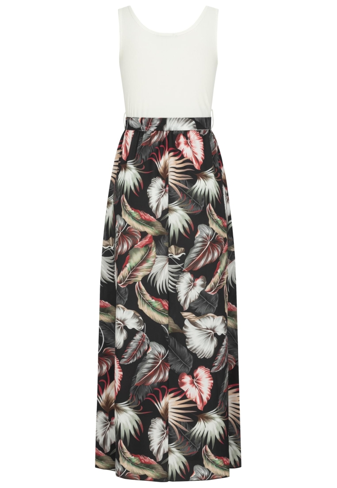 Maiou Cloud5ive Damen Maxi Kleid 2-Tone mit Bindeg?rtel Tropical Print