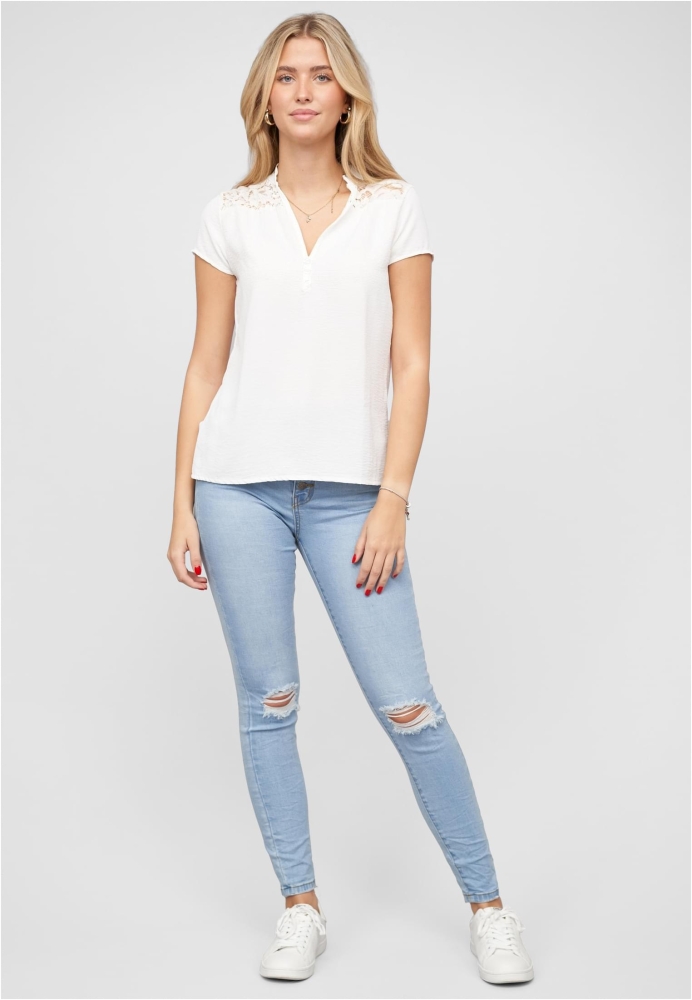 Camasa Musselin V-Neck mit Deko Knopfleiste und Spitze Cloud5ive