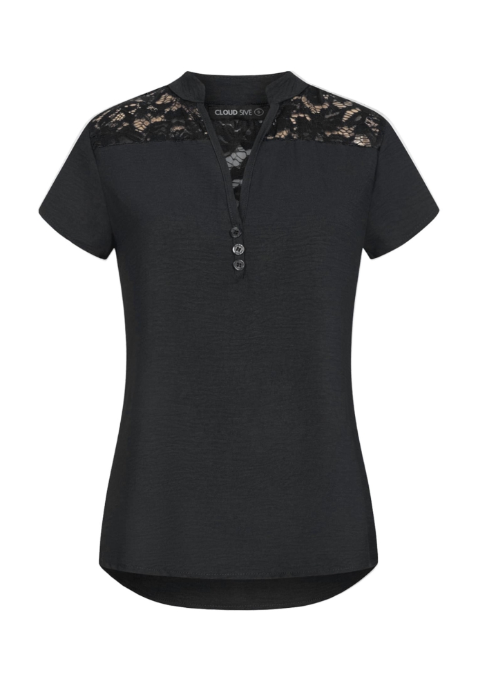 Camasa Musselin V-Neck mit Deko Knopfleiste und Spitze Cloud5ive