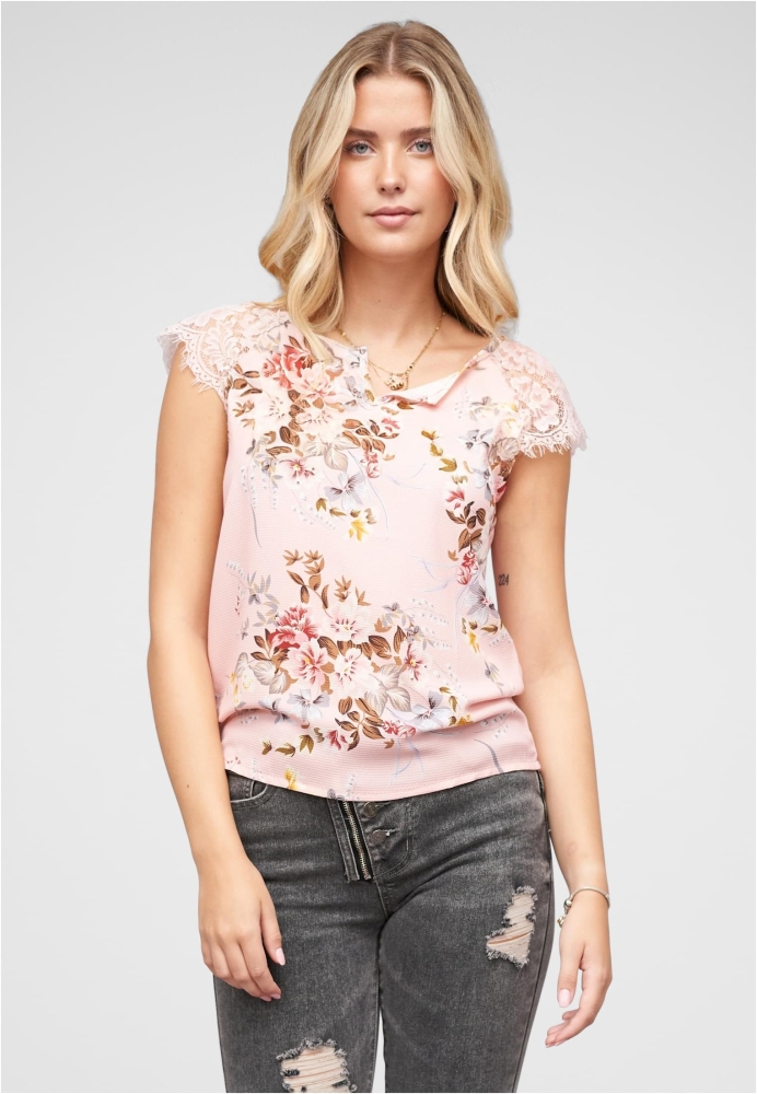 Spitzen Top mit V-Neck und Blumen Print Cloud5ive