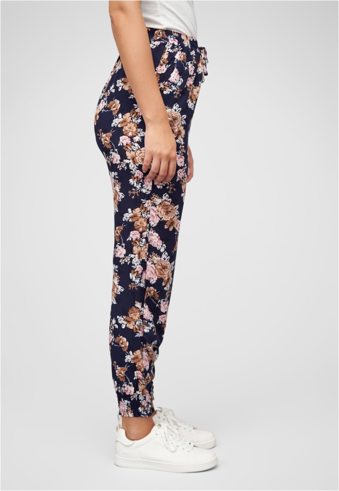 Viskose Hose mit Bndchen 2-Pockets Rosen Print Cloud5ive