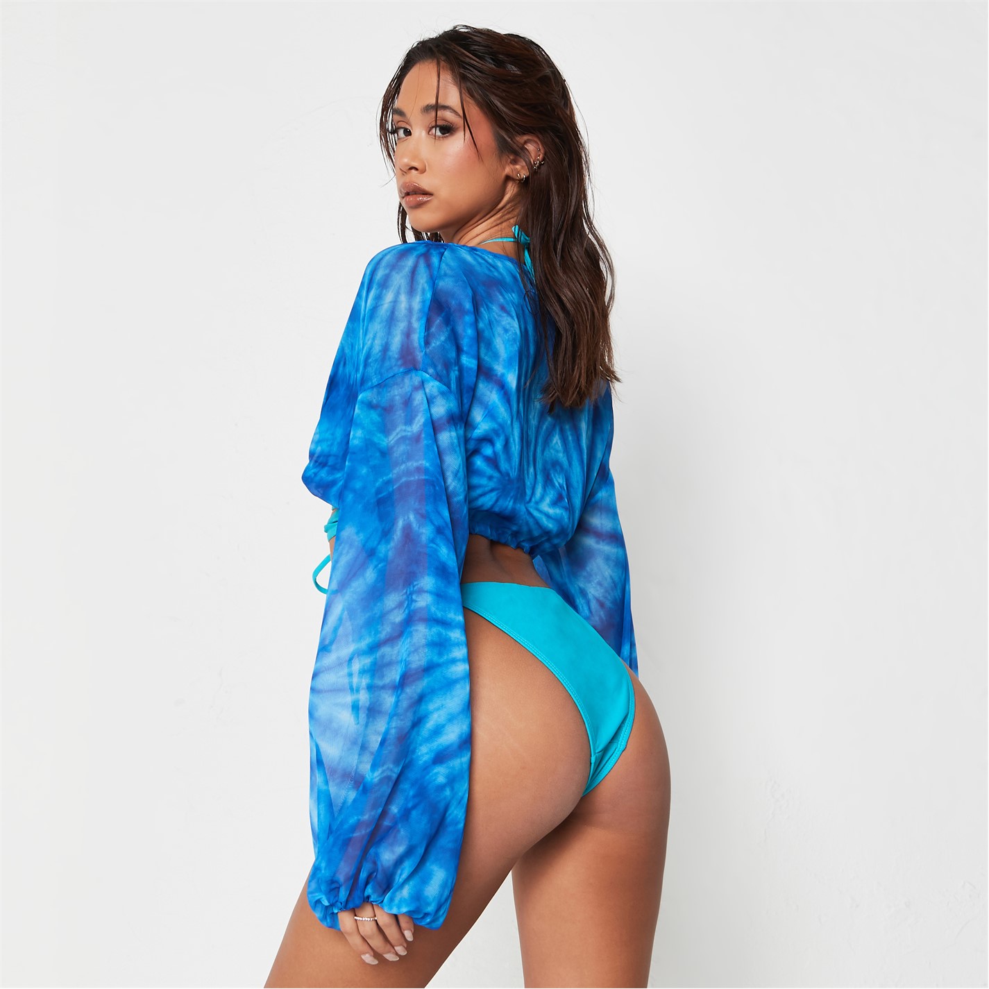 Missguided Tie Dye Mesh Tie Front Beach Cover Up Top