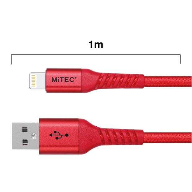 MiTEC MITEC 1M MFI LIGHTNING BRAIDED CABLE RED