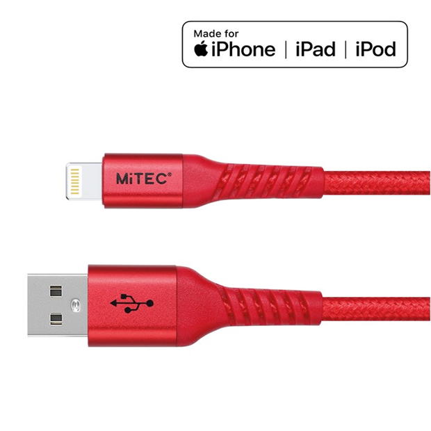 MiTEC MITEC 1M MFI LIGHTNING BRAIDED CABLE RED