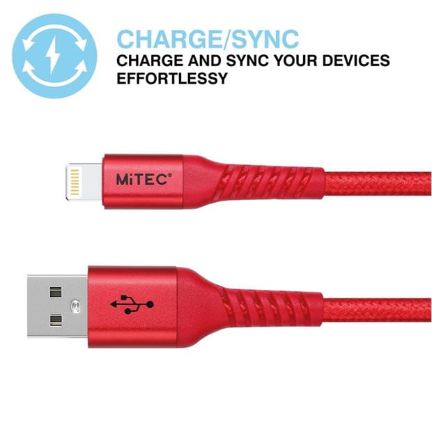 MiTEC MITEC 1M MFI LIGHTNING BRAIDED CABLE RED