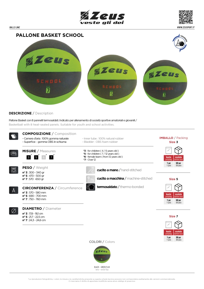 PALLONE baschet SCHOOL Zeus negru verde fosforescent