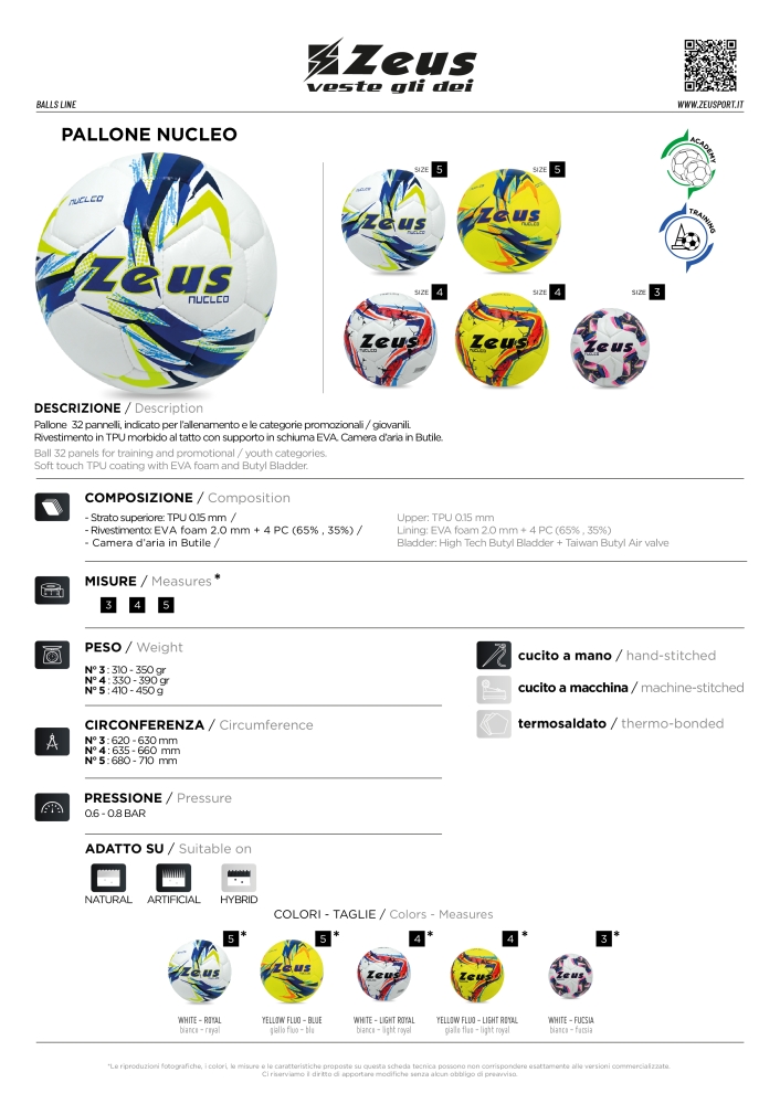 PALLONE NUCLEO Zeus alb albastru roial