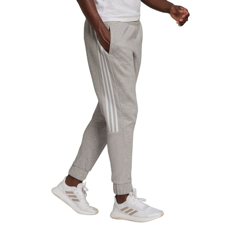 Pantalon Spodnie damskie adidas Essentials Colorblock Block Cut 3-Stripes Regular Tapered szare HB2768