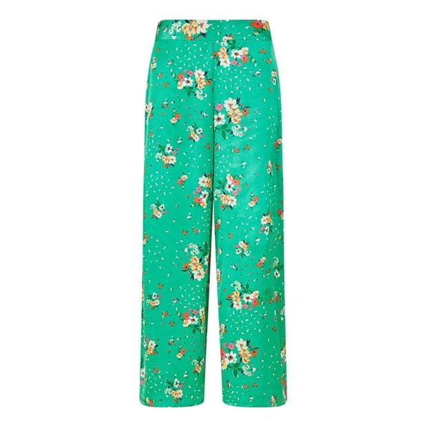 Pantalon Combat Yumi Yumi Green Floral Satin Wide Leg