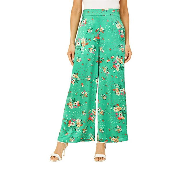 Pantalon Combat Yumi Yumi Green Floral Satin Wide Leg