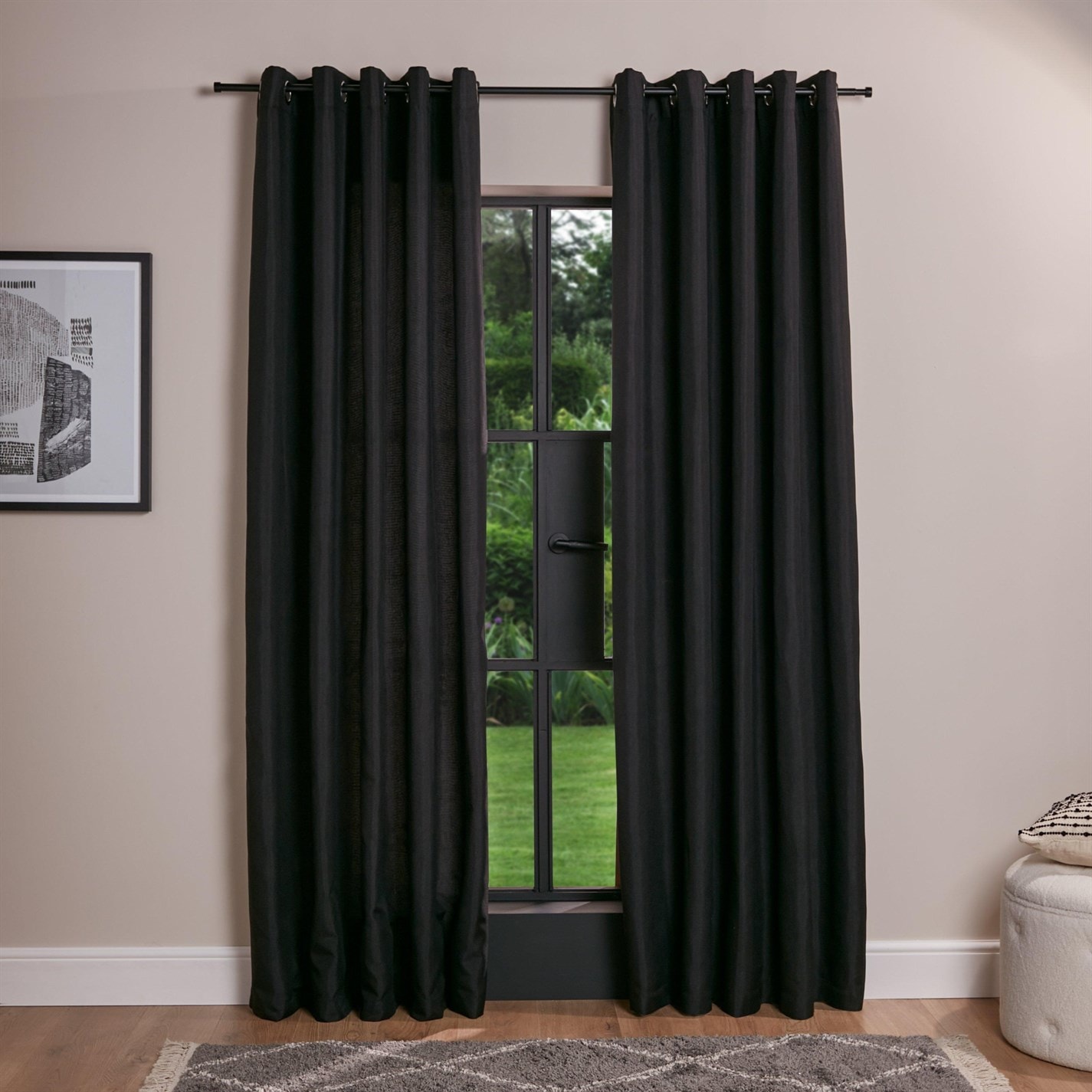 Homelife Basketweave Lined Pair of Curtains