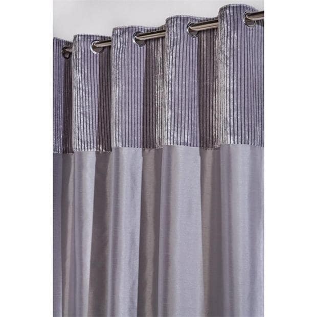 Homelife Striped Metallic Cuff with Faux Silk Eyelet Curtains