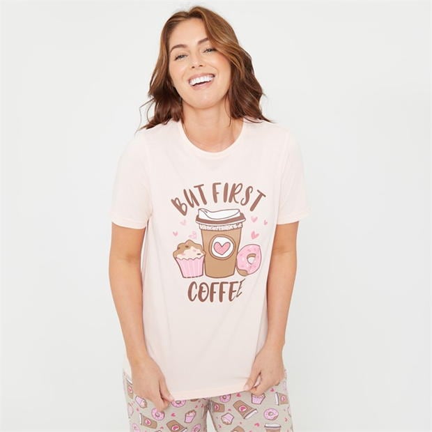 Pijama Linea Coffee Wide Leg Cotton Set